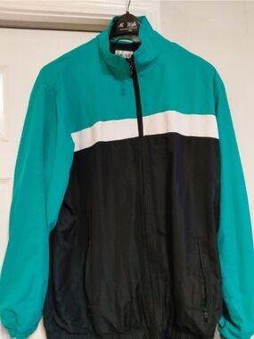 Unbranded Teal & Black Men's Windbreaker Jacket with White Stripe